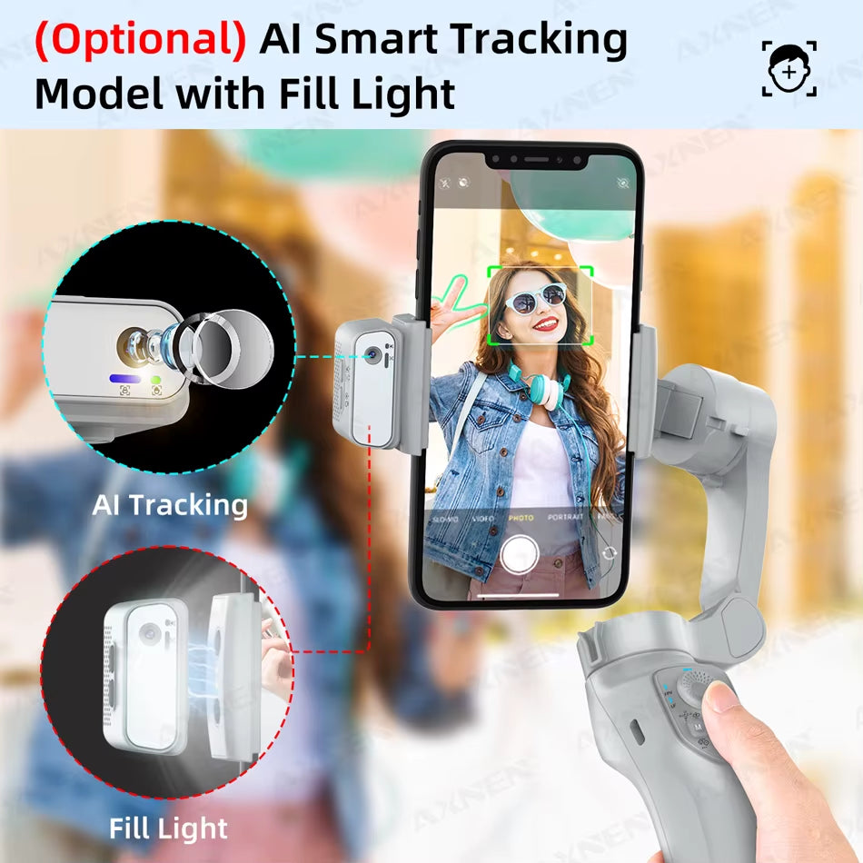 AI Smartphone Gimbal 3-Axis Foldable Follow Focus Stabilizer with Ai-Module Tripod Stand for Tiktok Vlog Video Photography