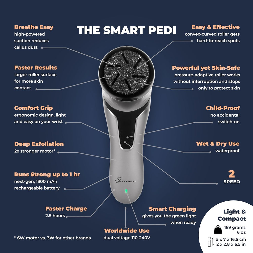 Electric Hard Skin Remover with Vacuum Absorption - Professional Pedicure Tools for Pedi Callus Foot Care - 3 Rollers Electronic Feet File CR2100 - Best for Dry, Cracked Heels (USB Cord)