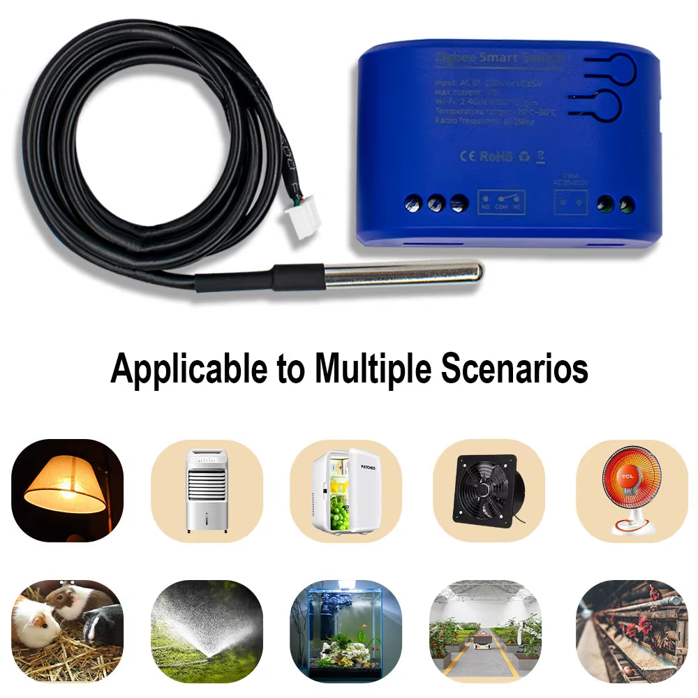 Zigbee Smart Temperature Switch 16A 2000W with Temperature Sensor Thermostat Data Monitoring Compatible with Alexa,Tuya