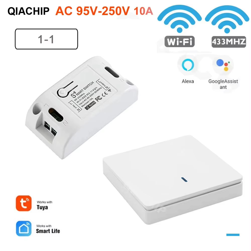 Tuya Wifi Smart Switch&433Mhz Wireless LED Light Switch 110V Receiver Relay 220V Remote Control Work with Smart Life Alexa
