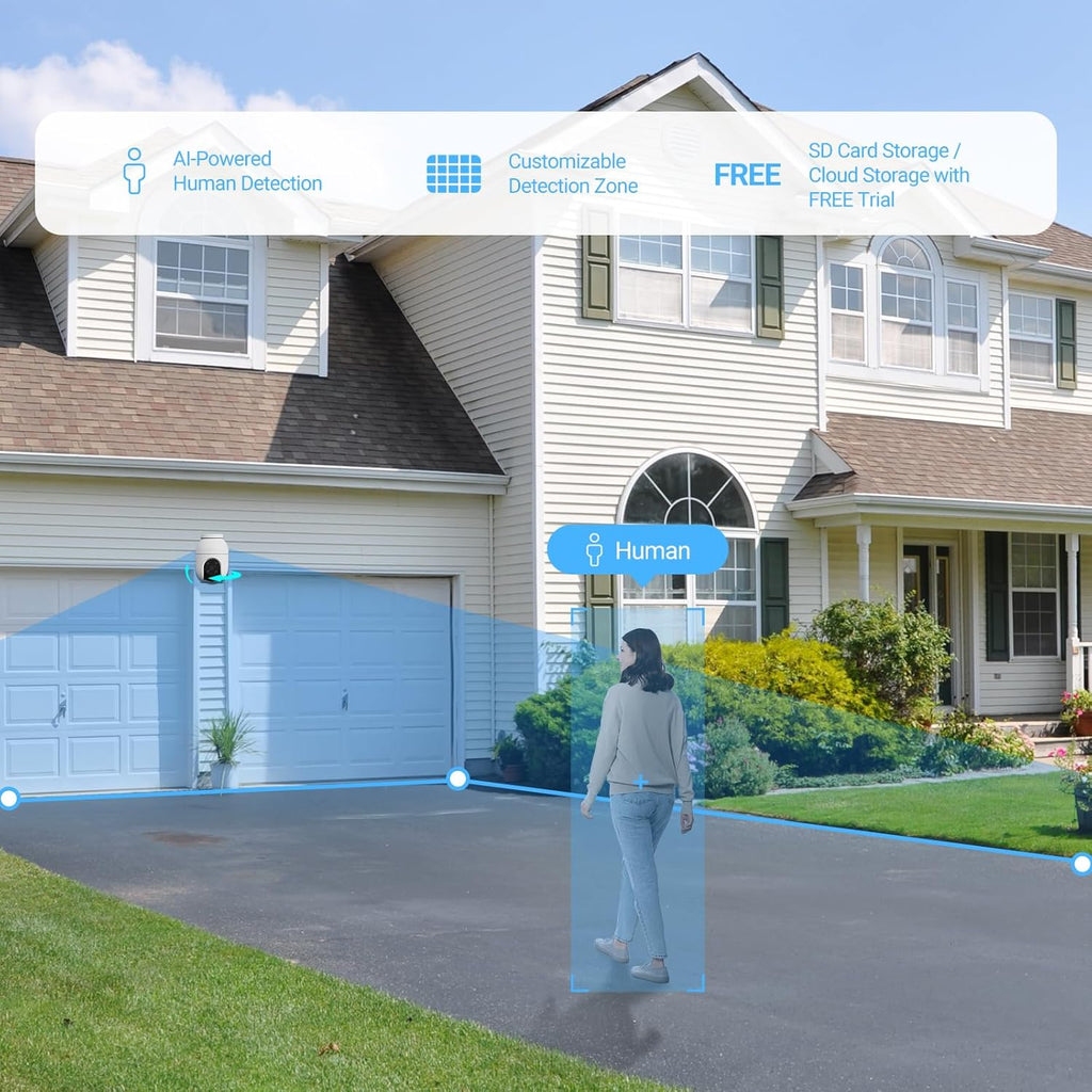 EZVIZ No Monthly Fee Security Camera Outdoor, PTZ 360°, 512 GB SD Card, Human/Ve