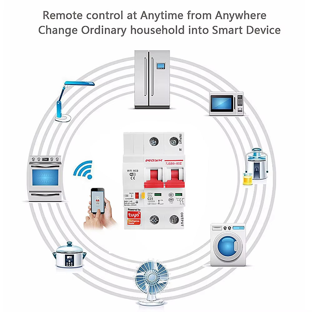 Smart Life(Tuya) App 2P Wifi Smart Circuit Breaker Overload Short Circuit Protection with Alexa Google Home for Smart Home