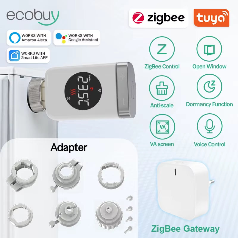 Tuya Zigbee Smart Home Thermostat Radiator Valve Actuator Smart TRV Thermostatic Valve Temperature Controller Alexa Google Home