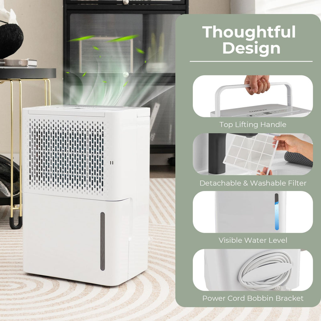 12L/Day Dehumidifier with Continuous Drying Auto Mode and 24H Timer