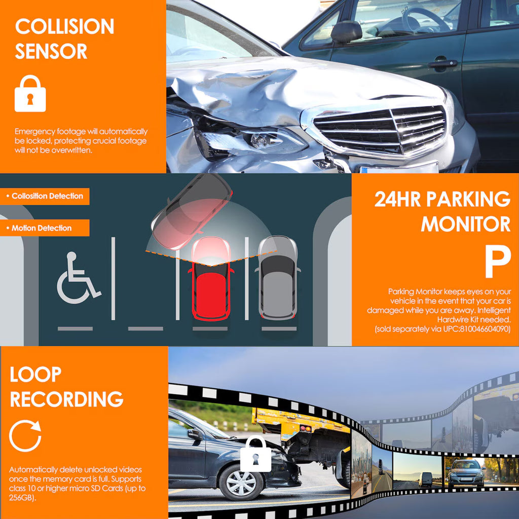 V2 Pro AI Dash Cam with 3 Channel Recording Front/Cabin/Rear