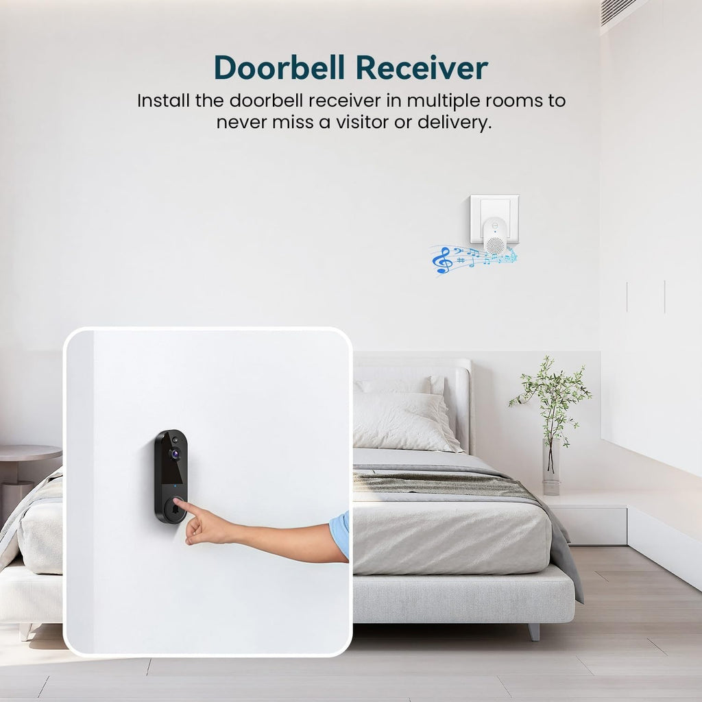 1080P Wireless Video Doorbell Camera, AI Human Detection, Night Vision, 2-Way