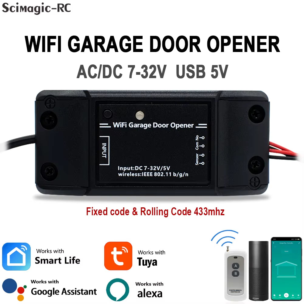 Tuya Wifi Switch Smart Garage Door Opener Controller Smart Home Module Smart Life APP Remote Control Supports Alexa Google Home