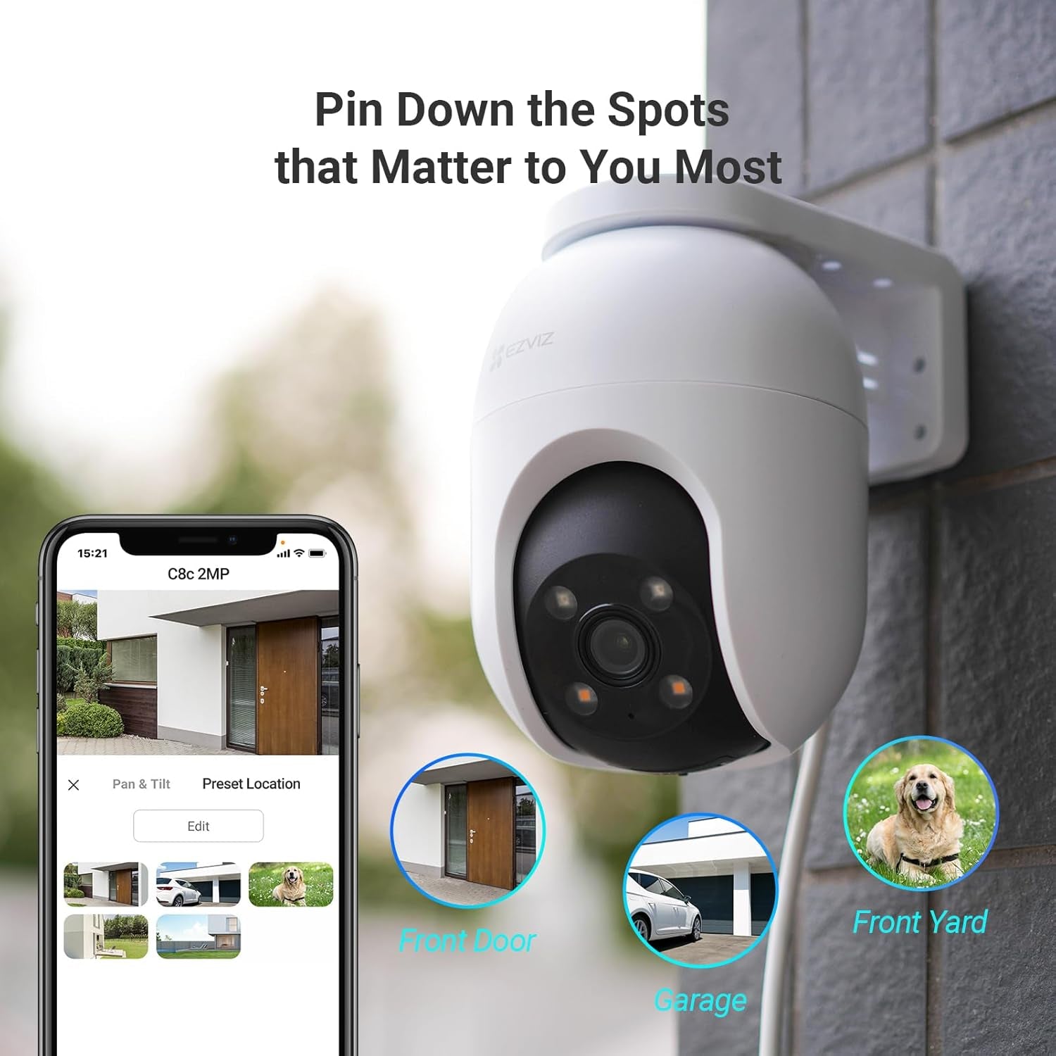 EZVIZ No Monthly Fee Security Camera Outdoor, PTZ 360°, 512 GB SD Card, Human/Ve