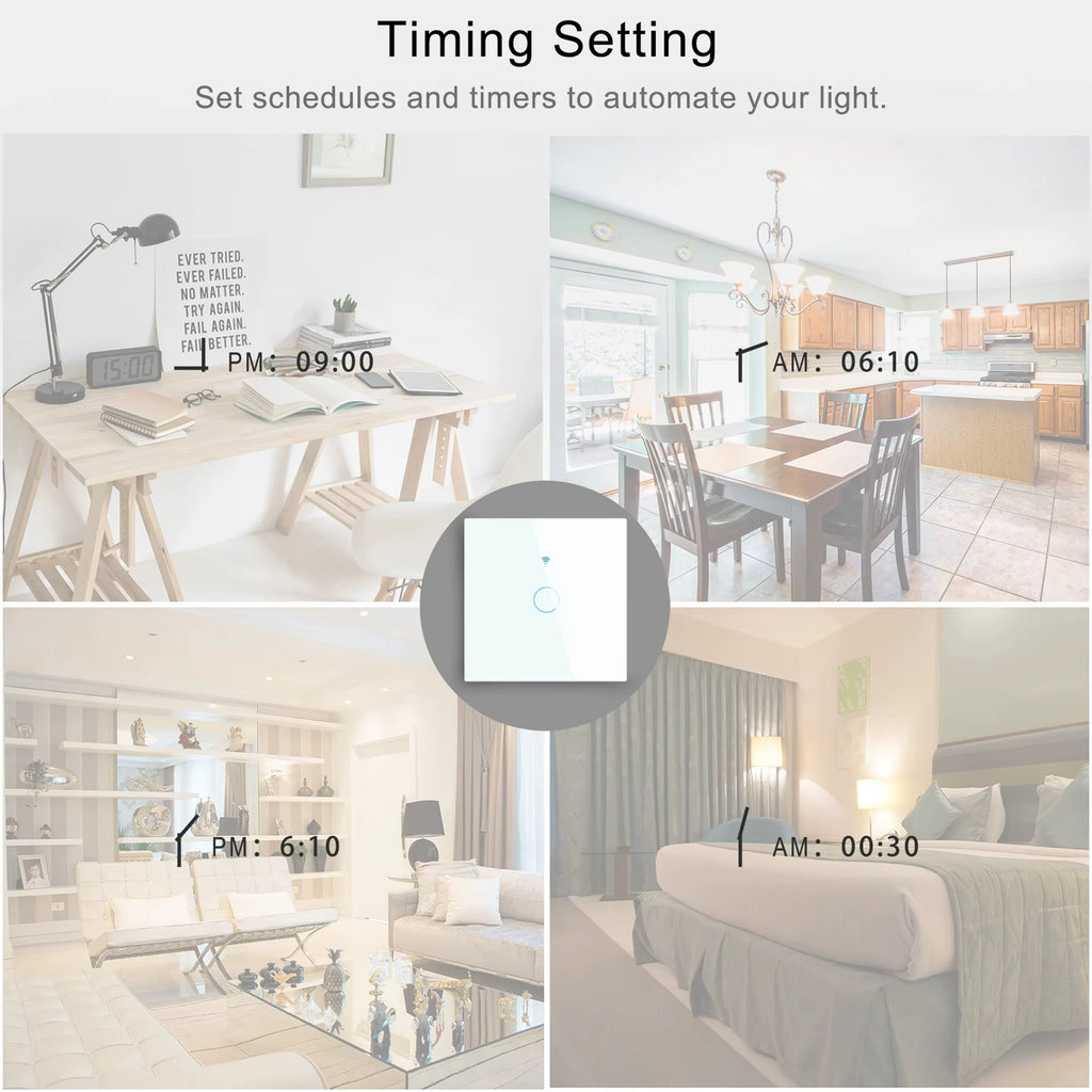Wifi Smart Switch EU Light Wall Touch Switch 220V No Need Neutral Wire Tuya Smart Life Work with Alexa Google Home 1/2/3Gang