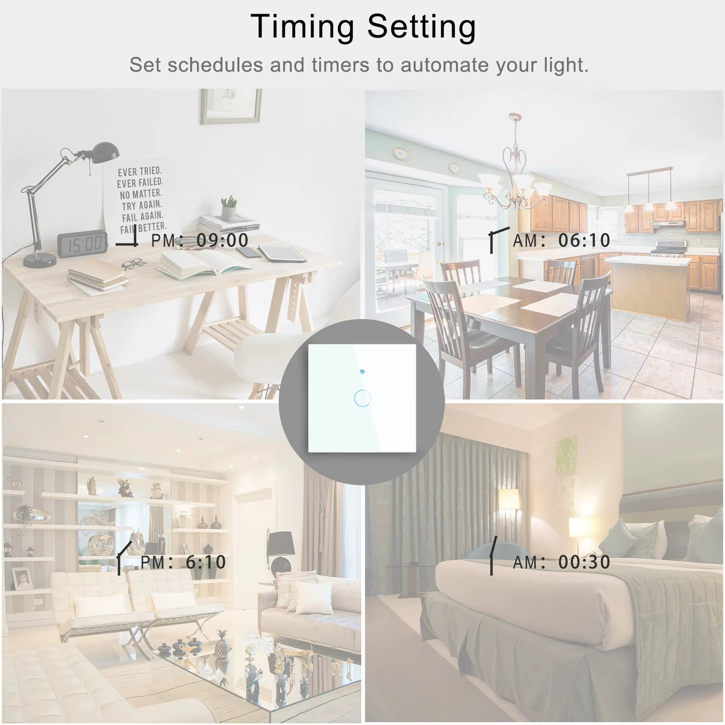 Wifi Smart Switch EU Light Wall Touch Switch 220V No Need Neutral Wire Tuya Smart Life Work with Alexa Google Home 1/2/3Gang