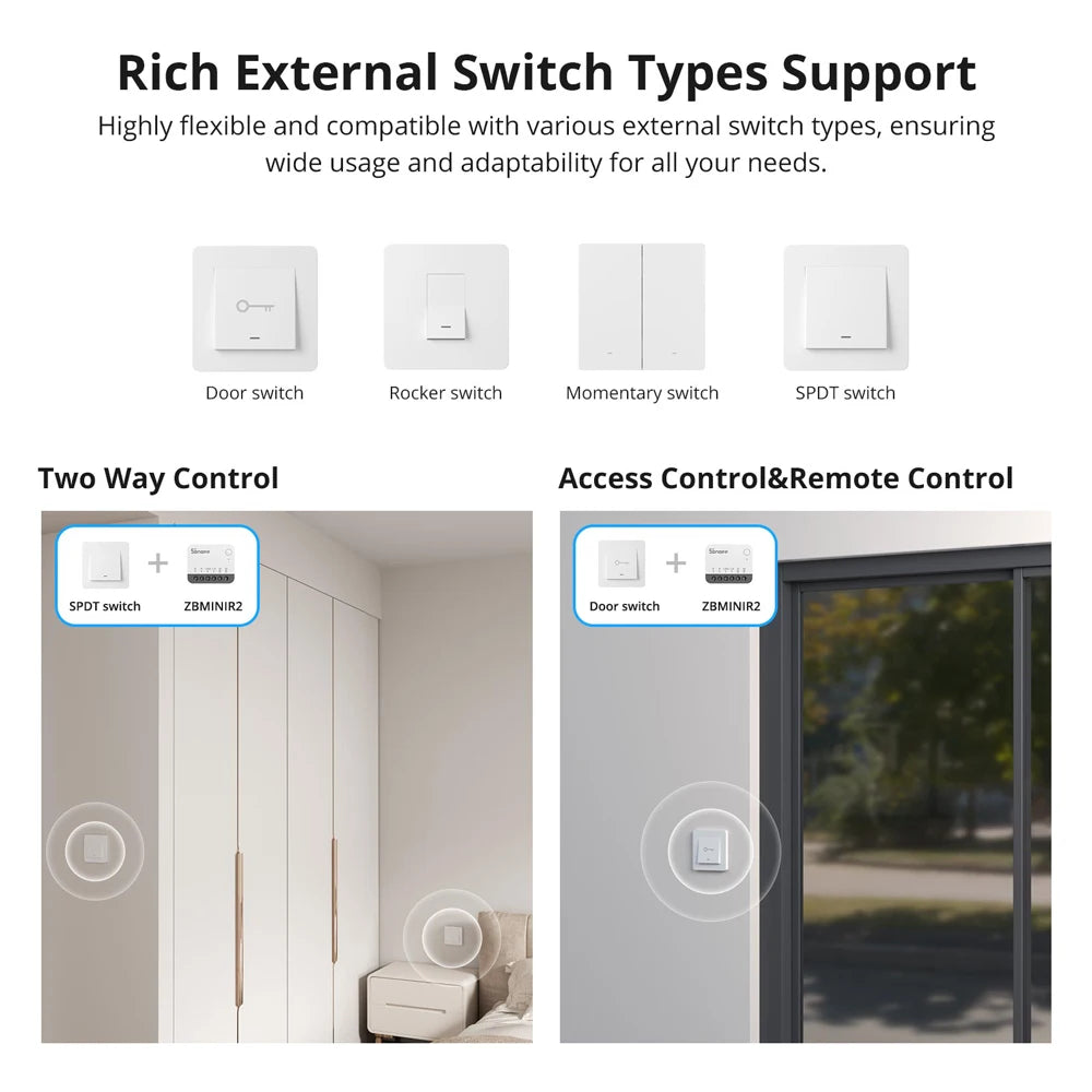 ZBMINIR2 Extreme Zigbee Smart Switch Detach Relay External Switch Remote Control via Ewelink Support Zbbridge-U Gateway