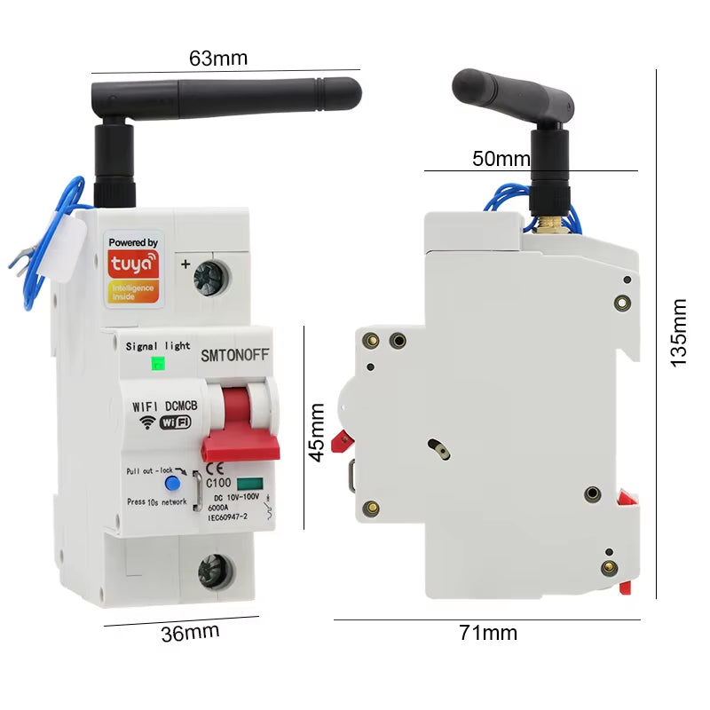 Tuya Smart Life Wifi DC Smart Circuit Breaker 12V 24V 48Voverload Short Circuit Protection with Alexa Google Home for Smart Home