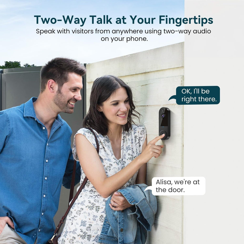 1080P Wireless Video Doorbell Camera, AI Human Detection, Night Vision, 2-Way