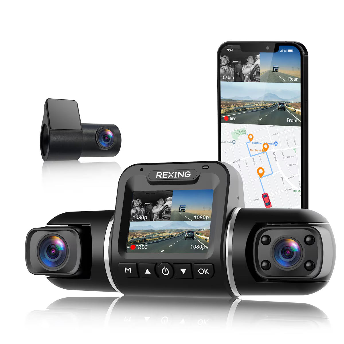 V2 Pro AI Dash Cam with 3 Channel Recording Front/Cabin/Rear