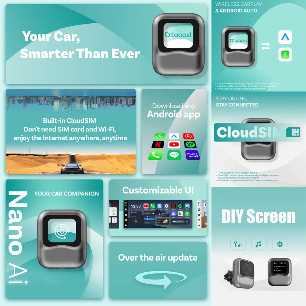 Nano Carplay AI BOX Voice Control Wirelss Android Auto QCM6225 8G 128G Android 13 TV Box for Youtube Netflix Play Store