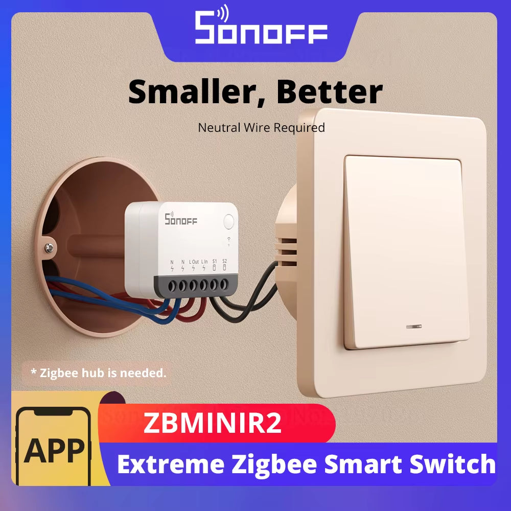 ZBMINIR2 Extreme Zigbee Smart Switch Detach Relay External Switch Remote Control via Ewelink Support Zbbridge-U Gateway