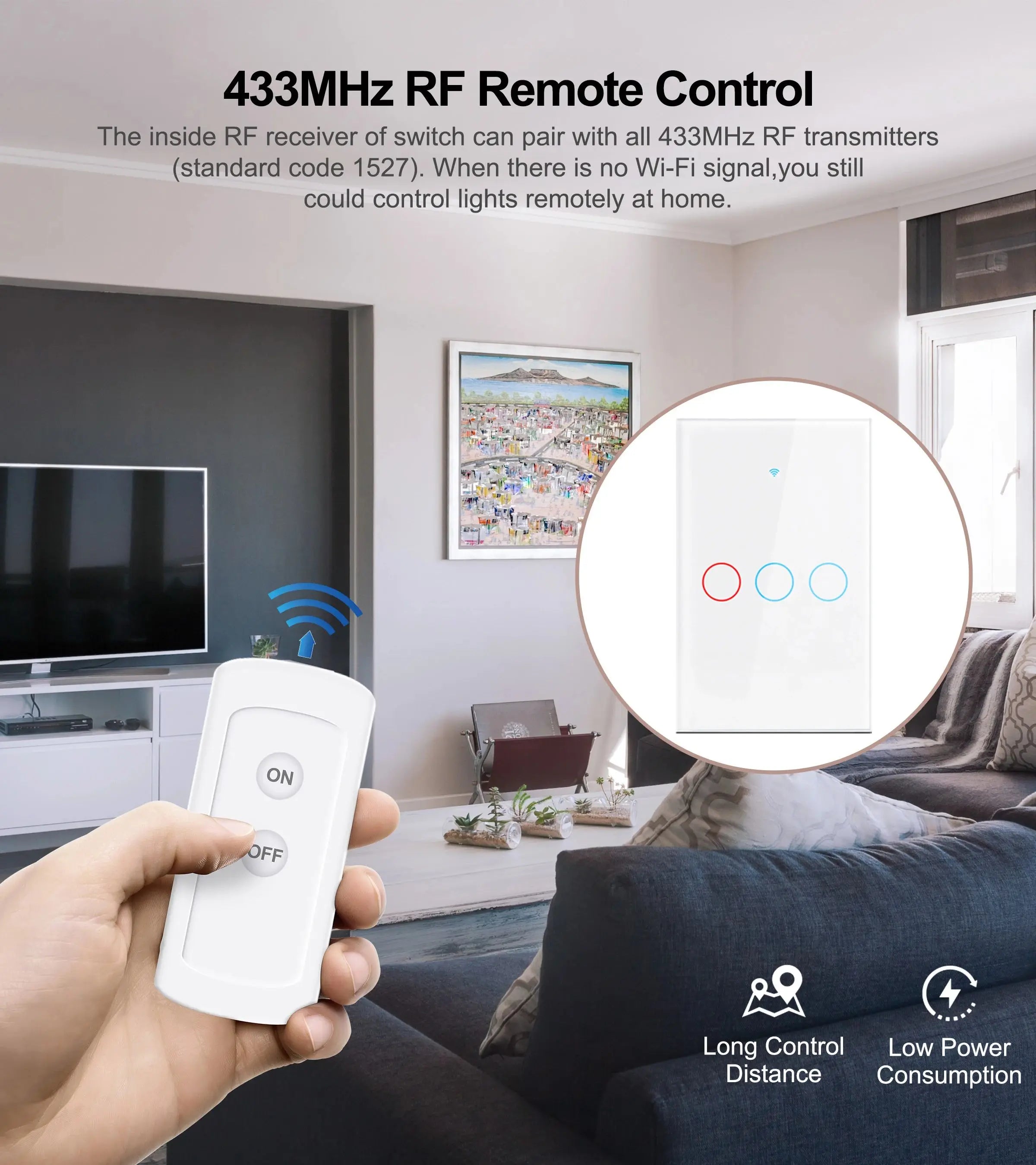Touch Switch Tuya Smart Life Light Wifi RF433 Sensor Smart Switch App Remote Control No Neutral Wire 110V for Alexa Google Home