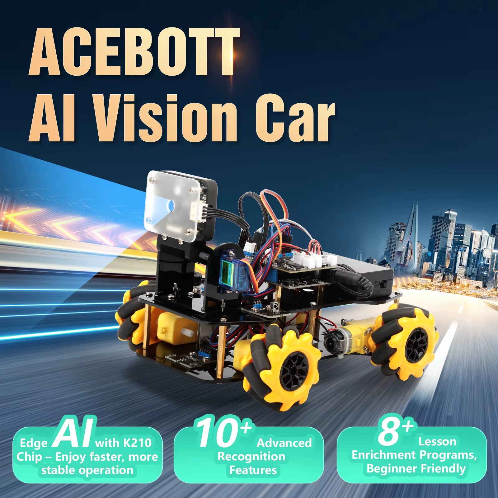 ACEBOTT AI Robot Car Kit with Real-Time Object Detection and Tracking for Arduino Smart Robotics Programming Kit