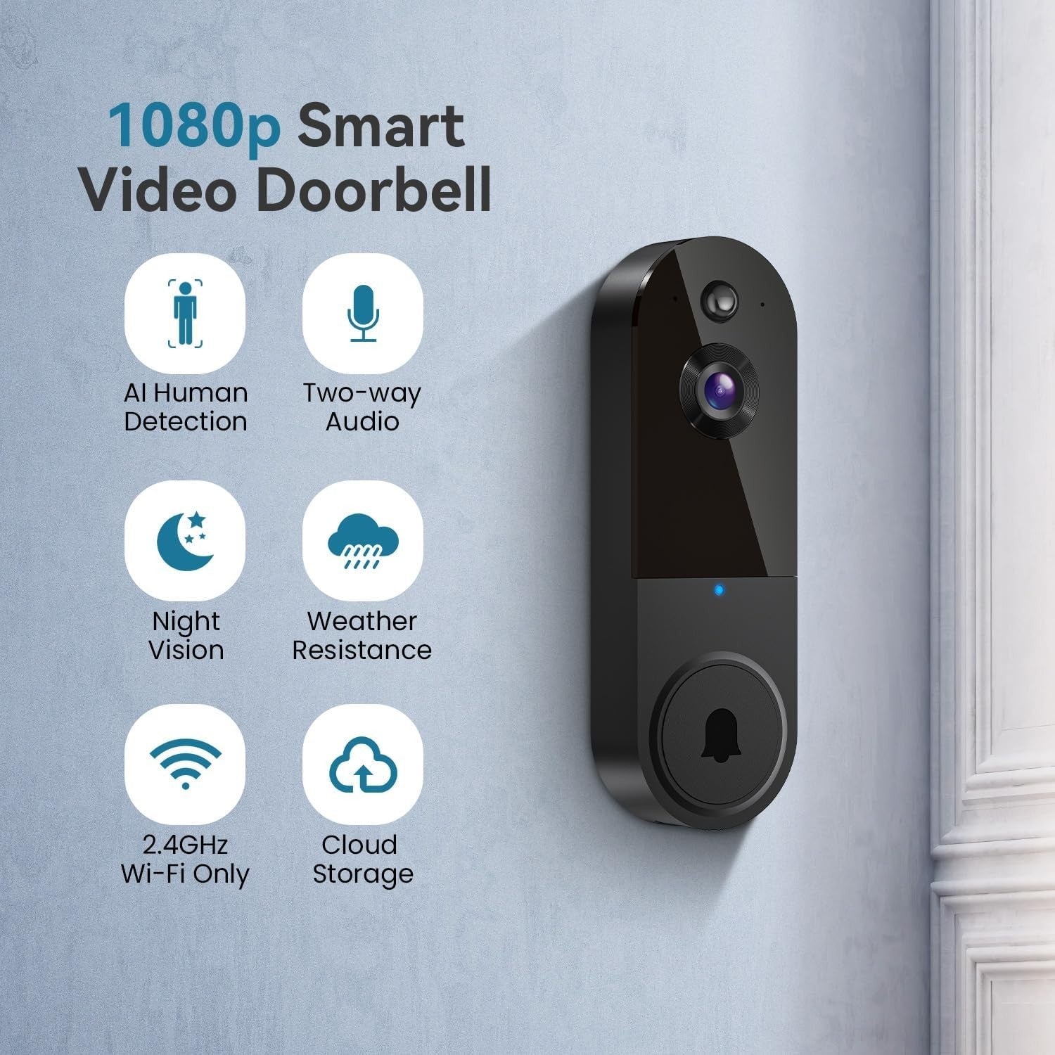 1080P Wireless Video Doorbell Camera, AI Human Detection, Night Vision, 2-Way