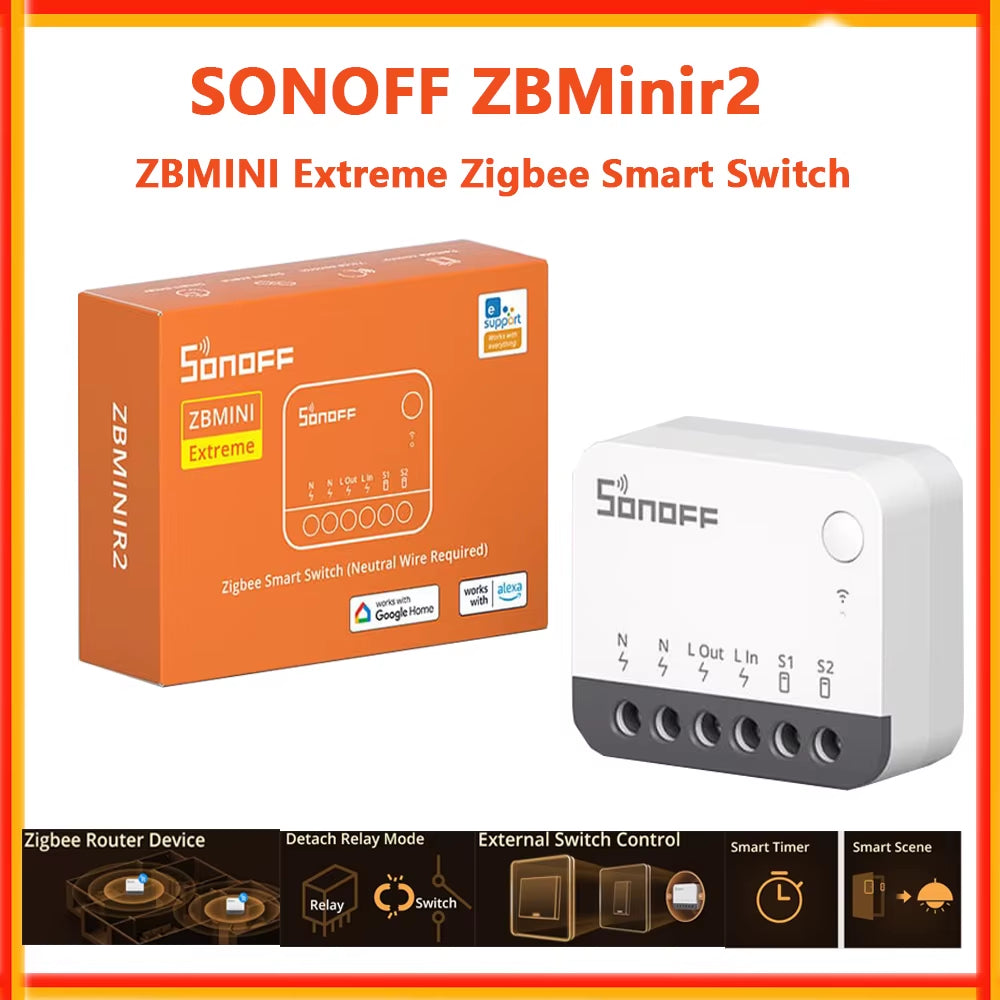 Zbminir2 Extreme Zigbee Smart Switch Smart Home DIY Switch Module Zbmini External Switch Control via Ewelink APP Alexa