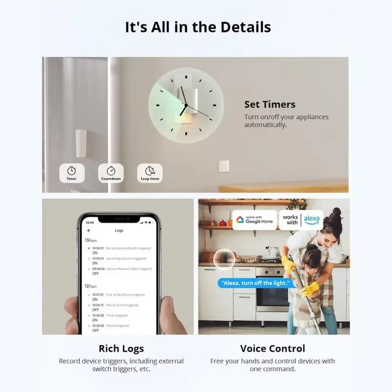 MINIR4M Matter Wifi Mini Smart Switch Detach Relay Smart Home Timer Work with Alexa Google Home Assistant Smartthings