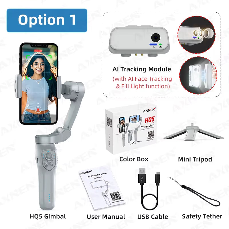 AI Smartphone Gimbal 3-Axis Foldable Follow Focus Stabilizer with Ai-Module Tripod Stand for Tiktok Vlog Video Photography