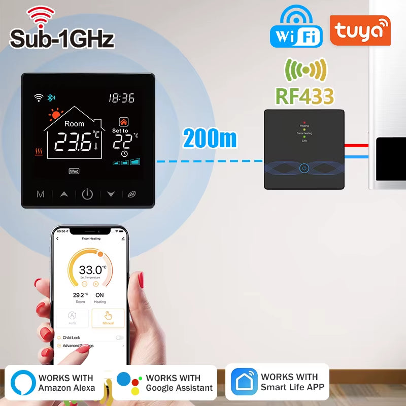 Tuya Wifi Boiler Thermostat Wireless Battery Gas Boiler Smart Thermostat Temperature Controller Alexa Google Home Smart Lile
