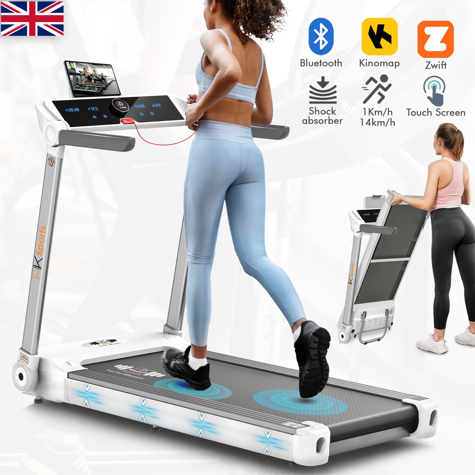 Treadmill Electric Motorized Massager & Incline Foldable Running Machine Home UK