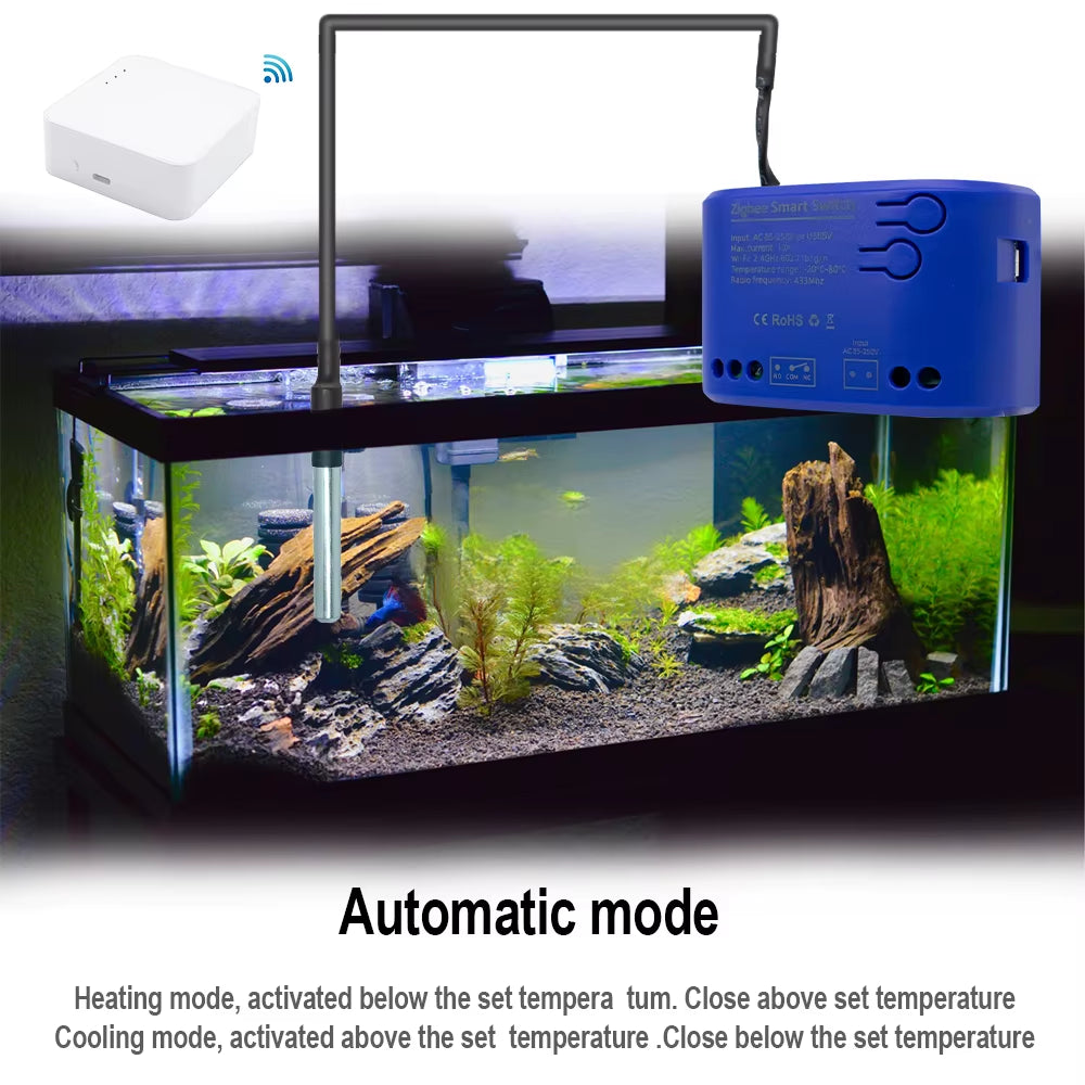 Zigbee Smart Temperature Switch 16A 2000W with Temperature Sensor Thermostat Data Monitoring Compatible with Alexa,Tuya