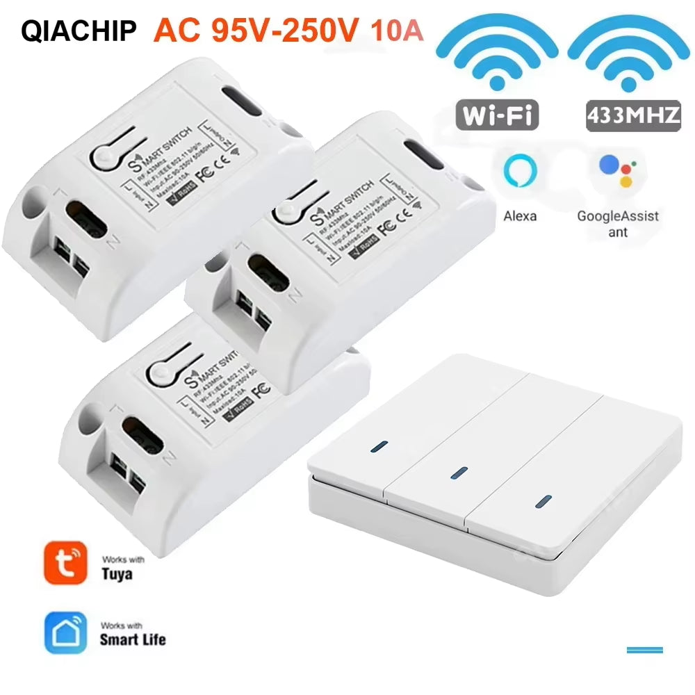 Tuya Wifi Smart Switch&433Mhz Wireless LED Light Switch 110V Receiver Relay 220V Remote Control Work with Smart Life Alexa